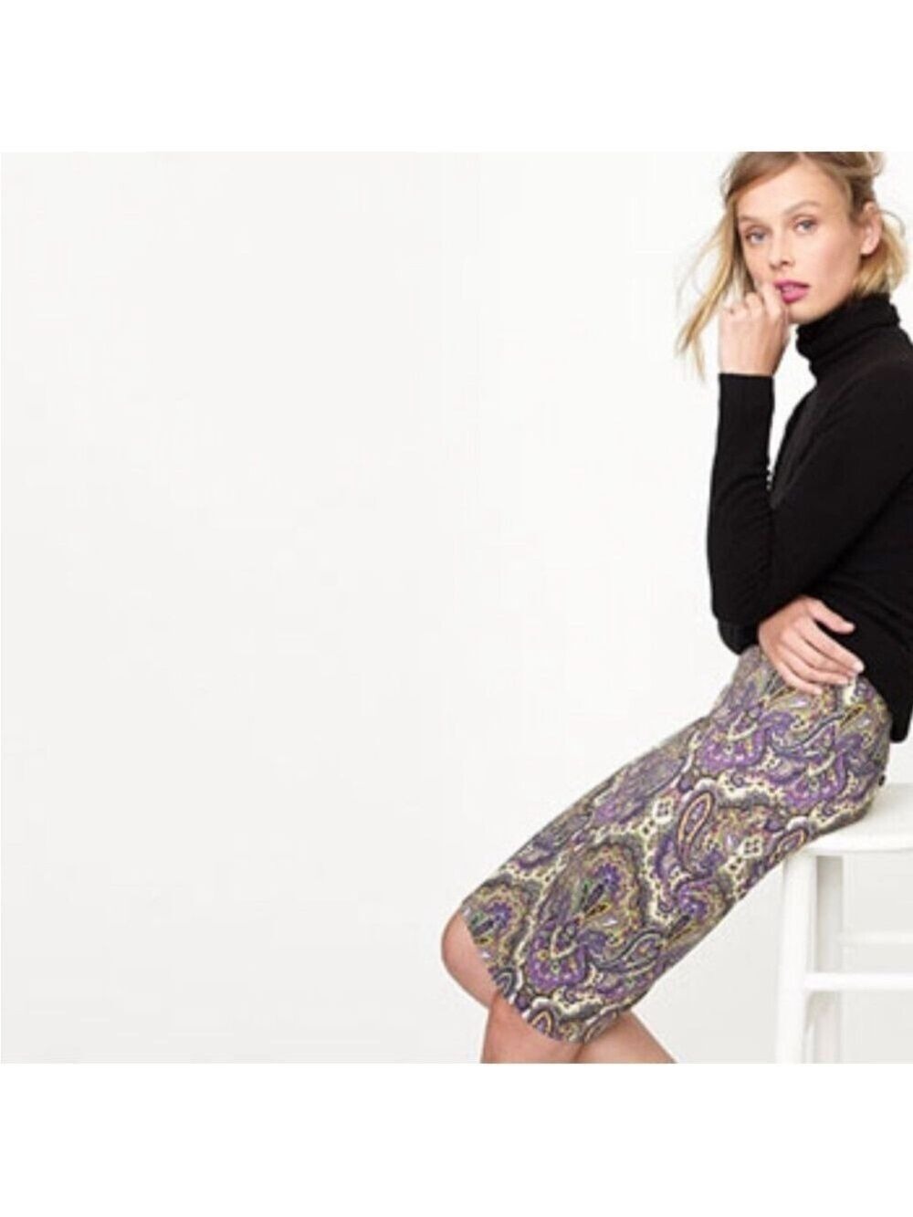 J. Crew #2 Pencil Skirt in Royal Paisley size 6 excellent pre-owned condition